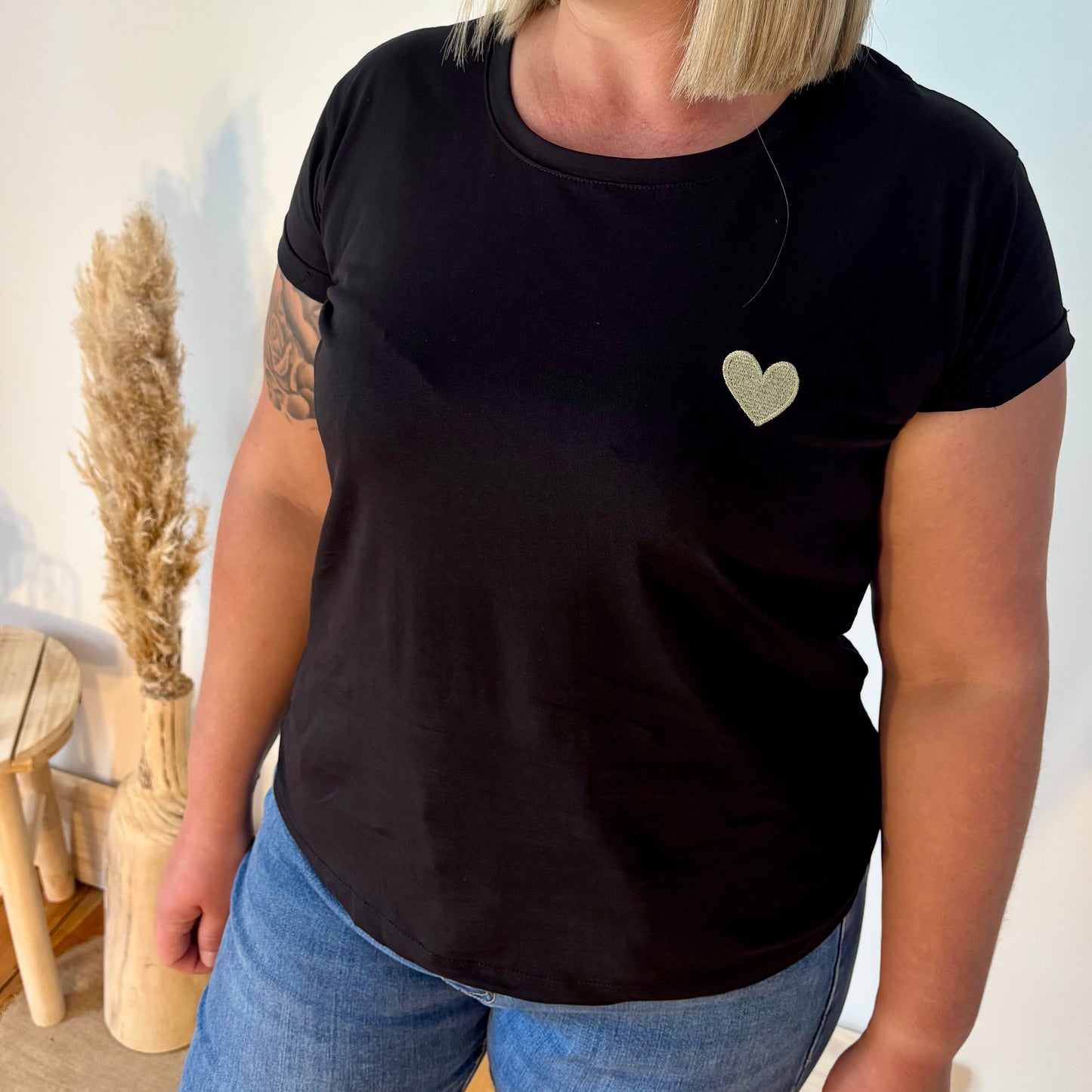 T-shirt noir - cœur doré - Zoé