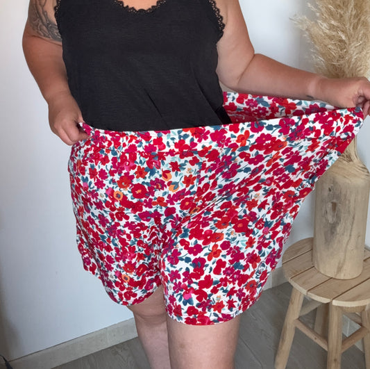 Short taille magique - rouge fleurie