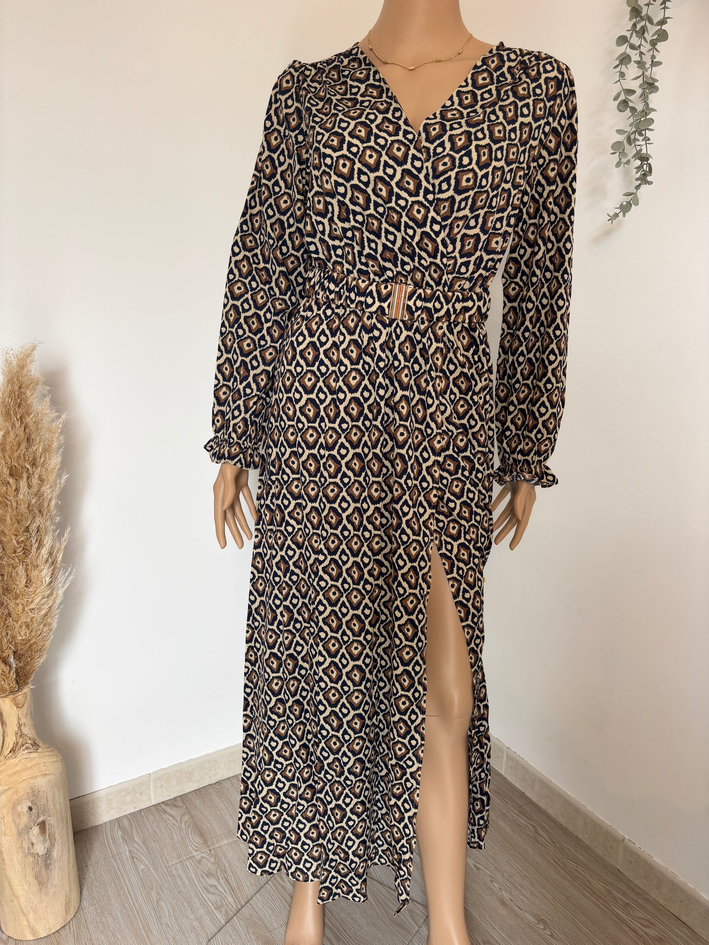 Robe longue fluide léopard avec fente - Stéphanie