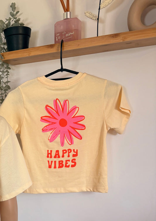 T-shirt oversize jaune happy vibes - enfant