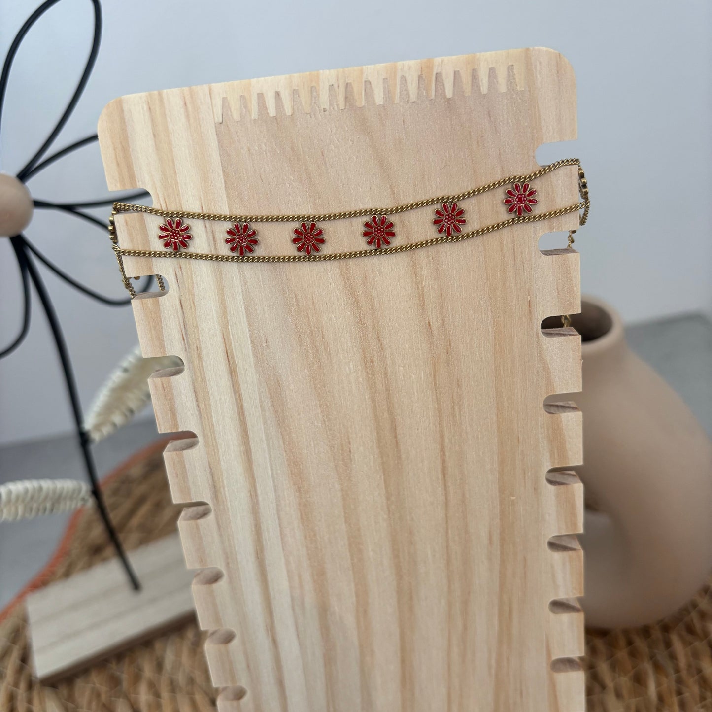 Bracelet fleurs rouge