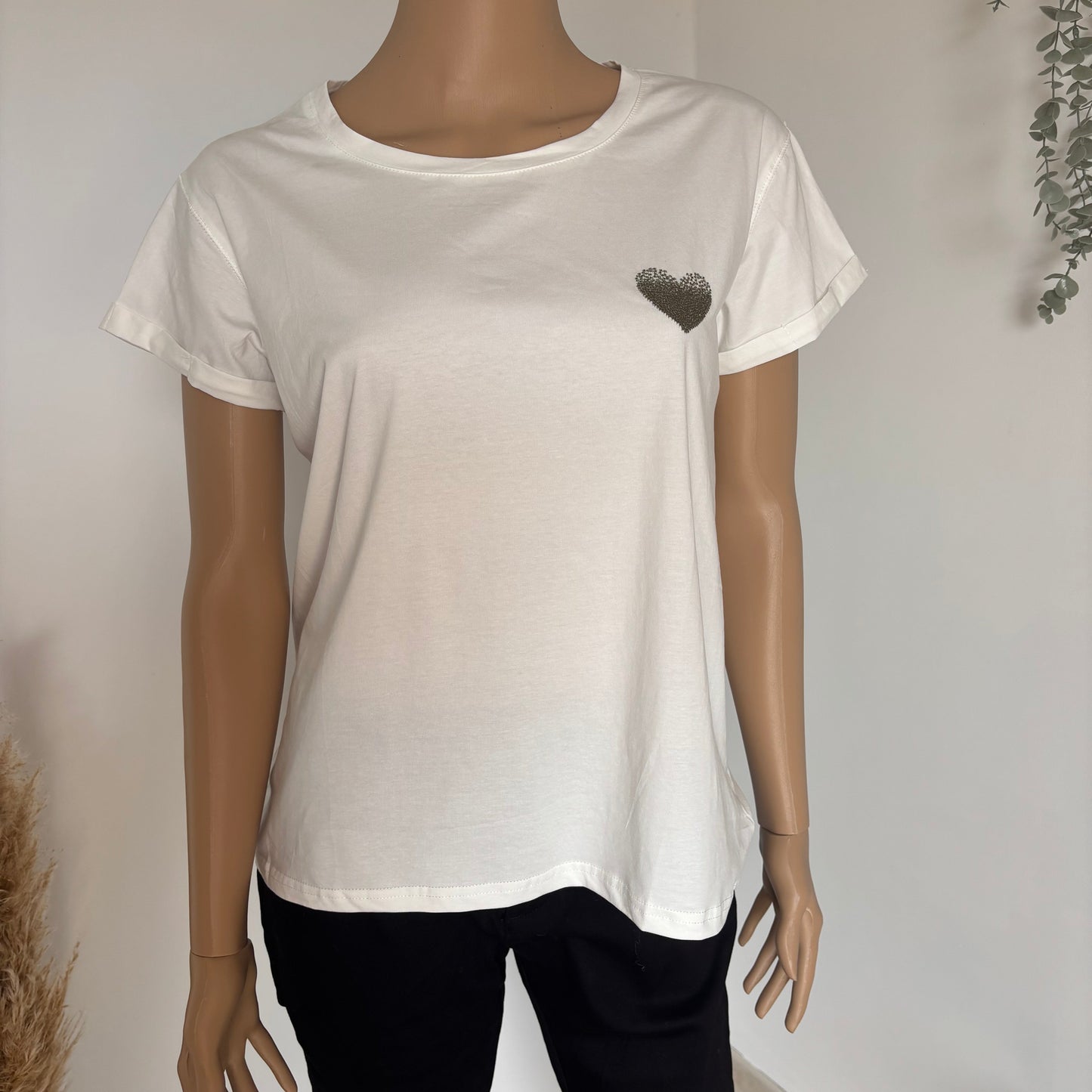 T-shirt blanc - cœur kaki - Émilie