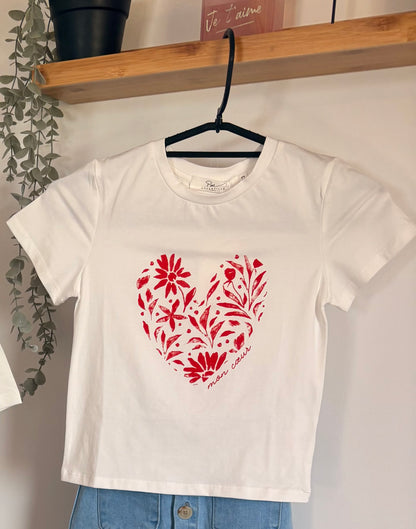 T-shirt blanc « cœur » enfant