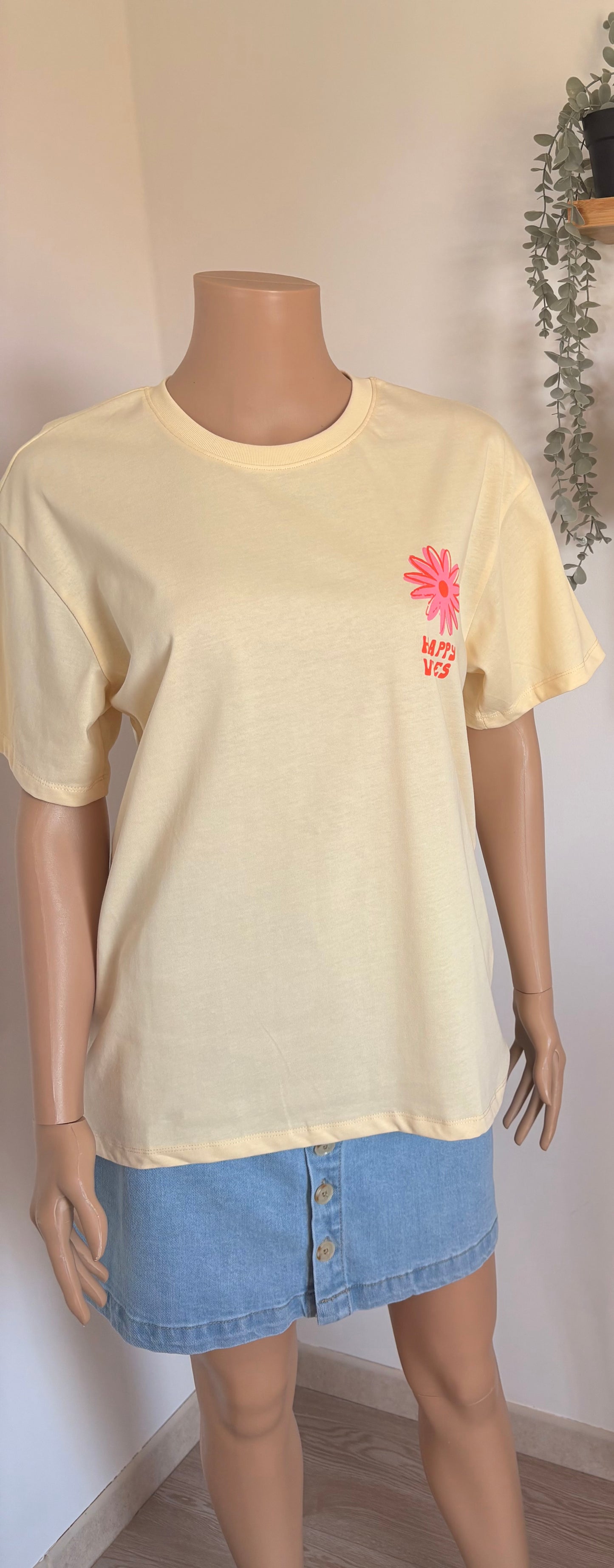 T-shirt oversize jaune « happy vibes » - femme