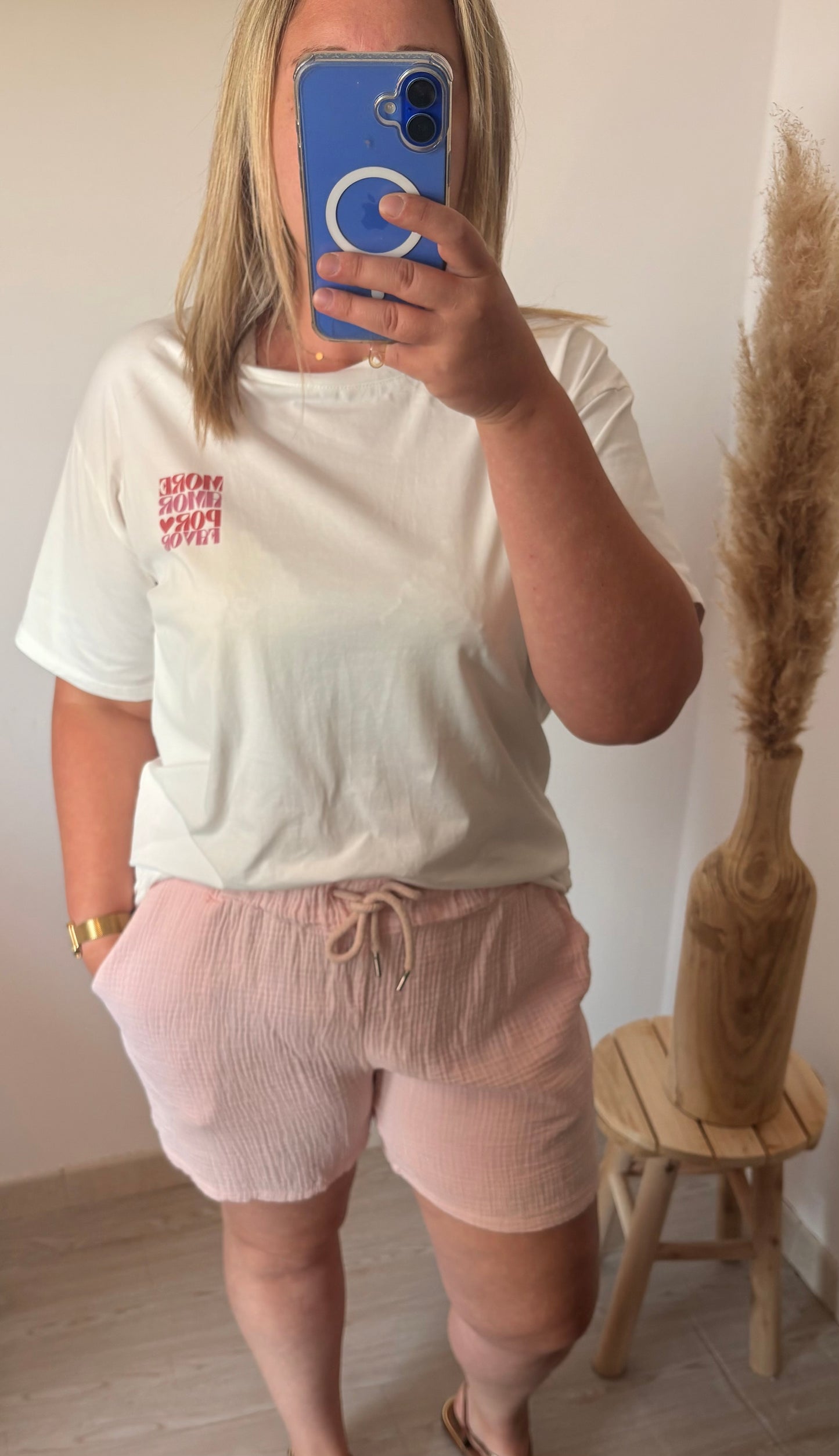 Short en gaz de coton - Noir, Beige, Rose, Kaki