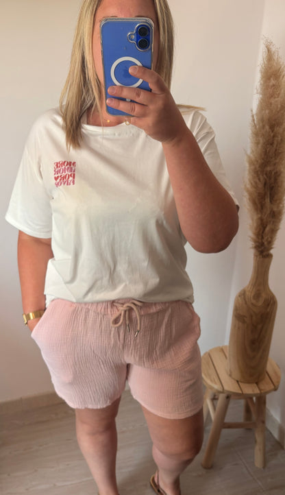 Short en gaz de coton - Noir, Beige, Rose, Kaki