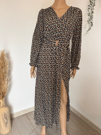 Robe longue fluide léopard avec fente - Stéphanie 