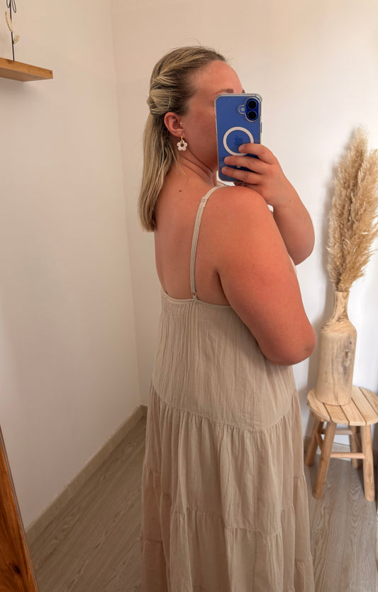 Robe longue à bretelles - beige