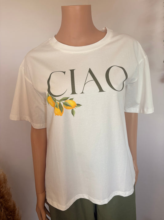 T-shirt blanc imprimé « Ciao »