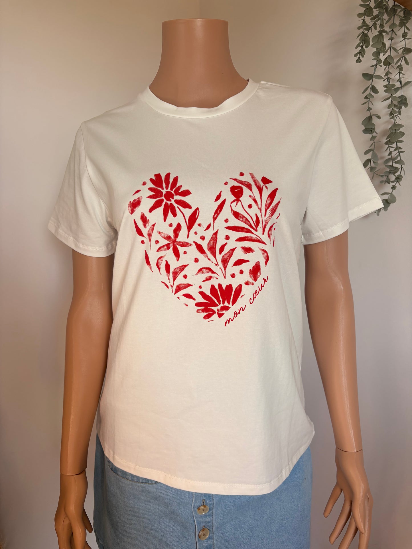 T-shirt blanc « cœur » - Femme
