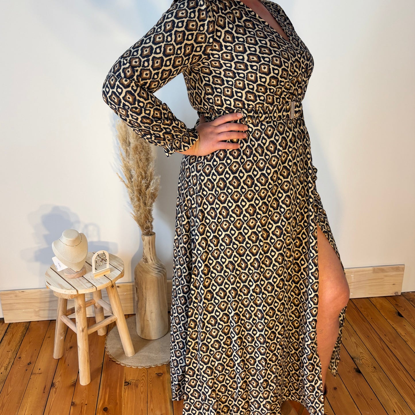 Robe longue fluide léopard avec fente - Stéphanie 