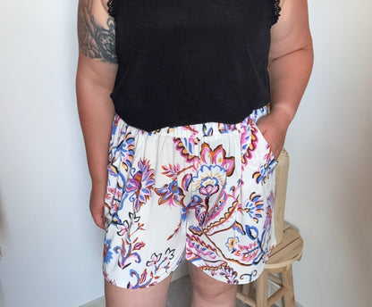 Short taille magique - blanc fleurie