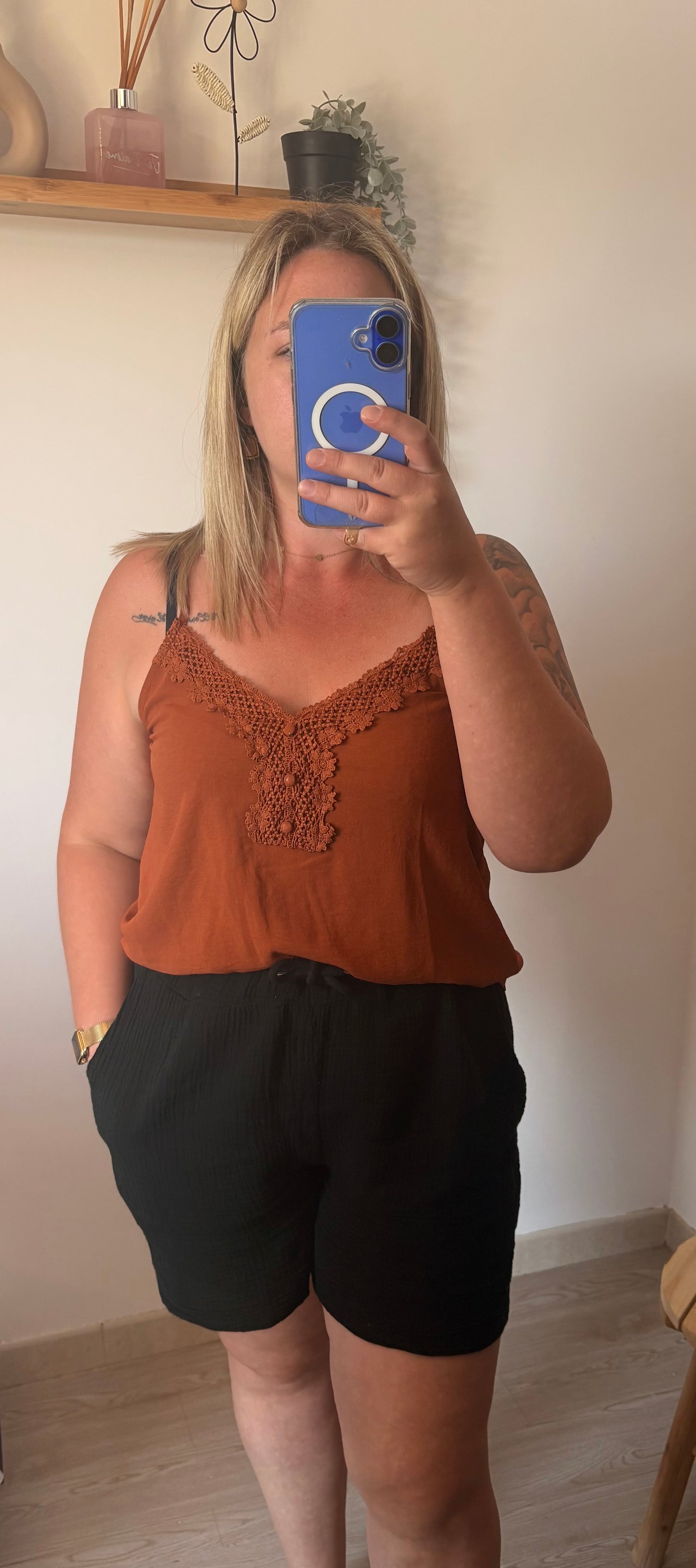 Short en gaz de coton - Noir, Beige, Rose, Kaki