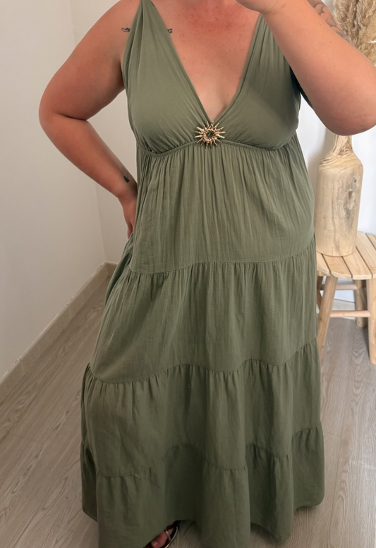 Robe longue à bretelles - kaki