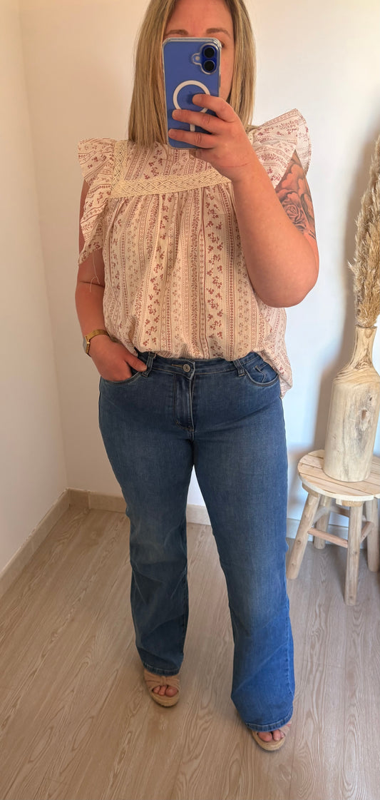 Blouse fluide à motifs et volants