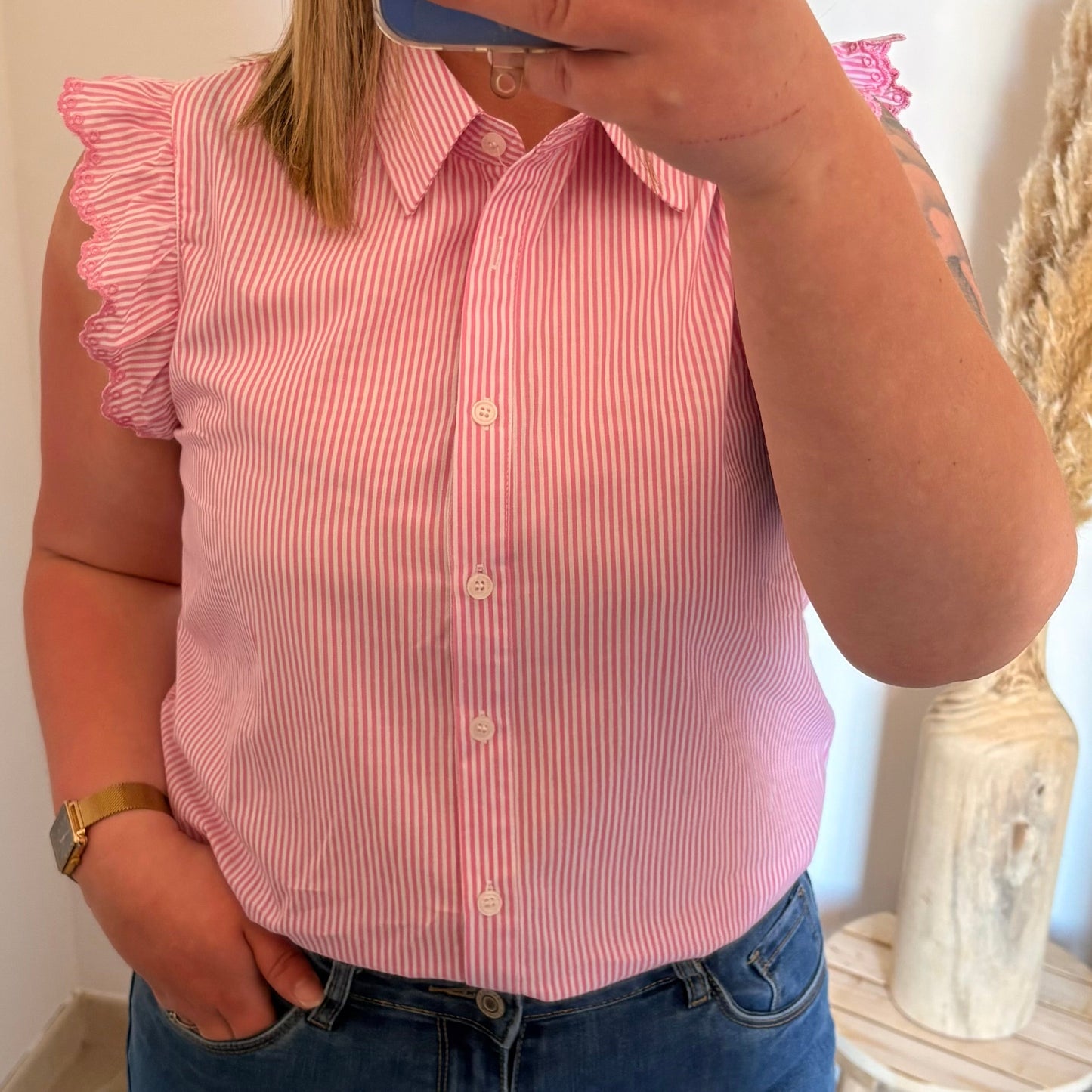 Blouse rayée rose