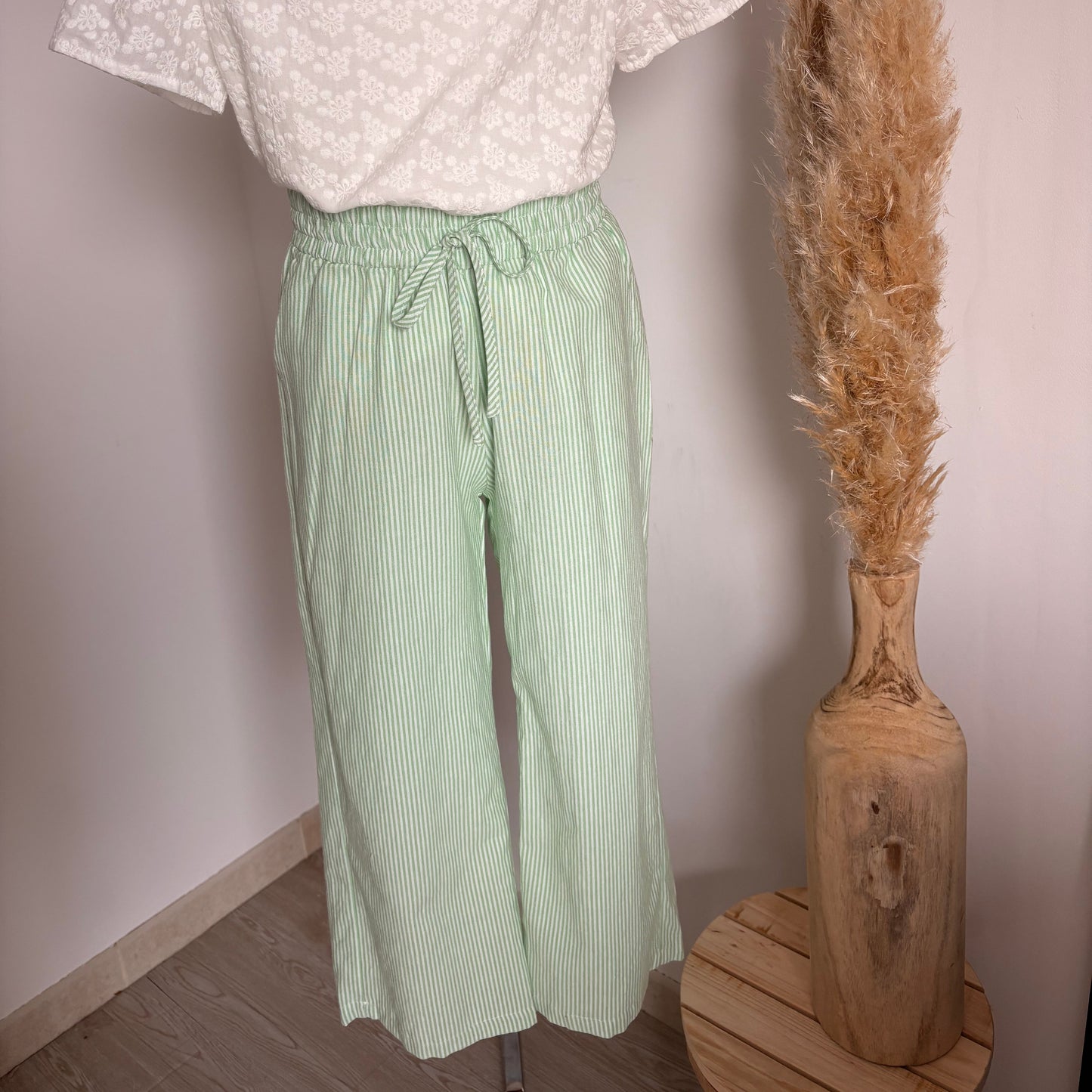 Pantalon fluide fille - vert rayé