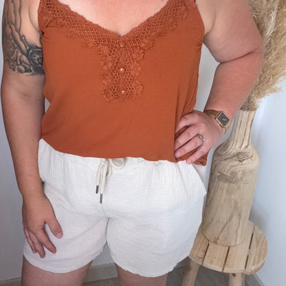 Short en gaz de coton - Noir, Beige, Rose, Kaki