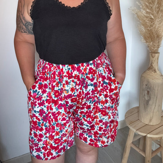 Short taille magique - rouge fleurie