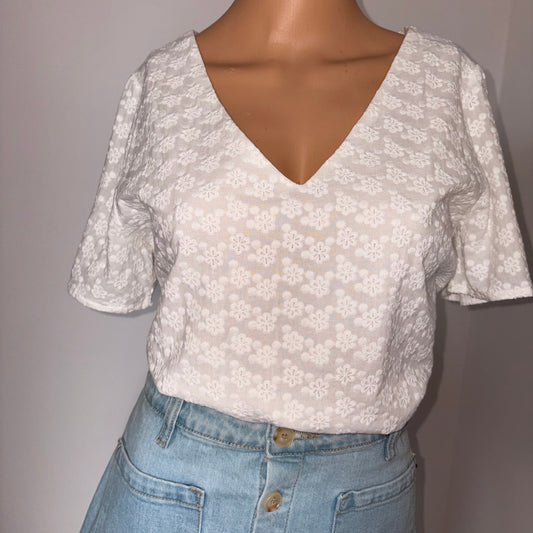 T-shirt blanc femme - Broderie florale