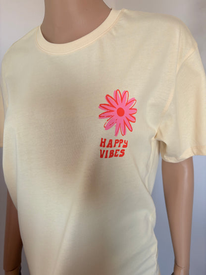 T-shirt oversize jaune « happy vibes » - femme