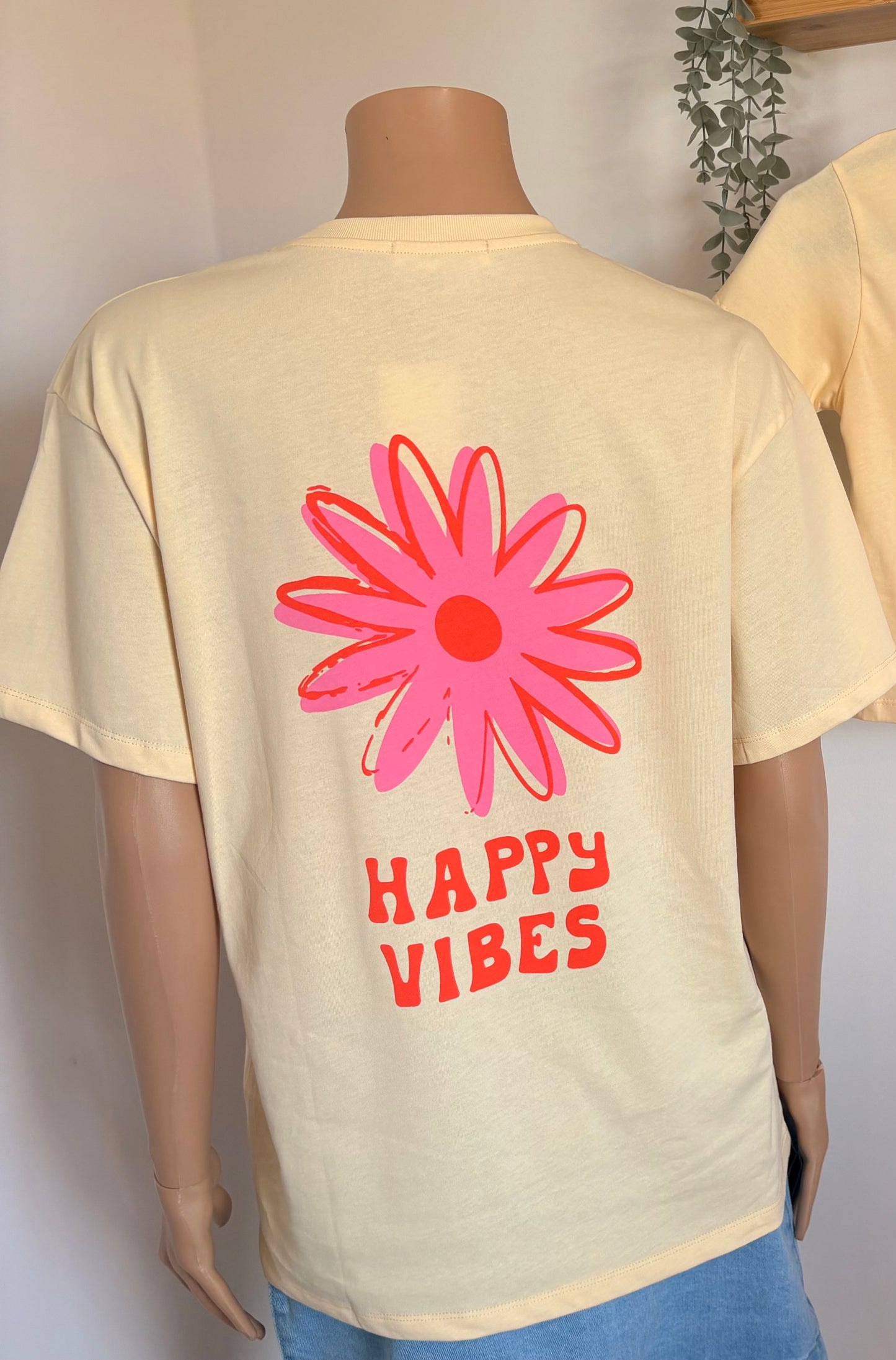 T-shirt oversize jaune « happy vibes » - femme