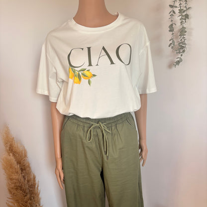 T-shirt blanc imprimé « Ciao »