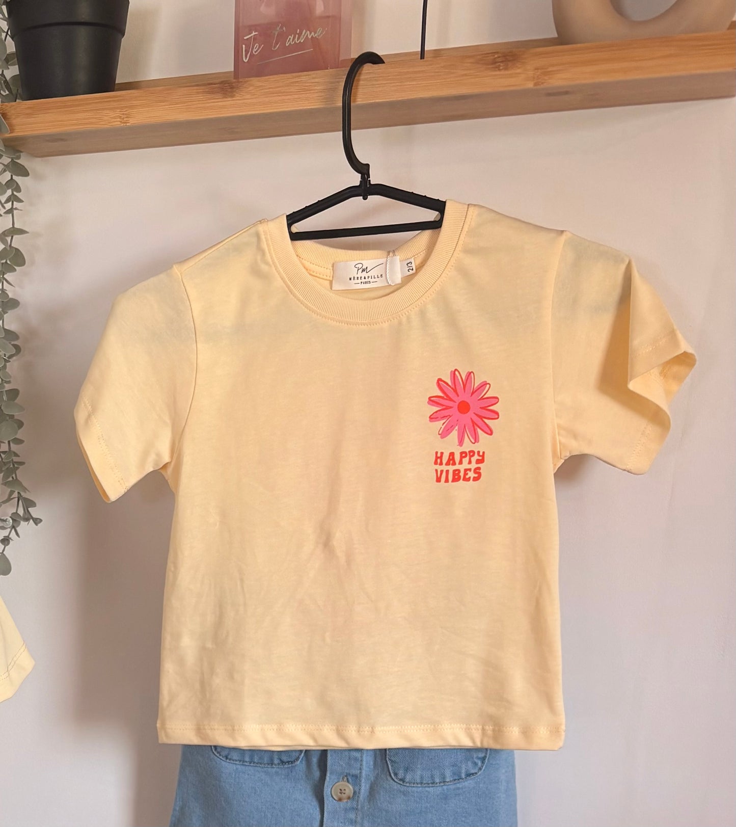 T-shirt oversize jaune happy vibes - enfant