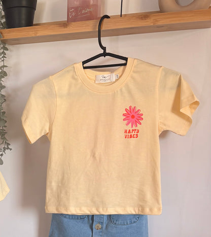 T-shirt oversize jaune happy vibes - enfant