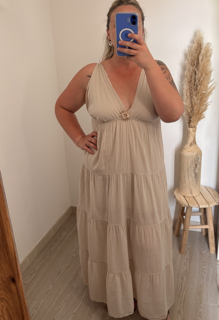 Robe longue à bretelles - beige