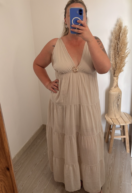 Robe longue à bretelles - beige